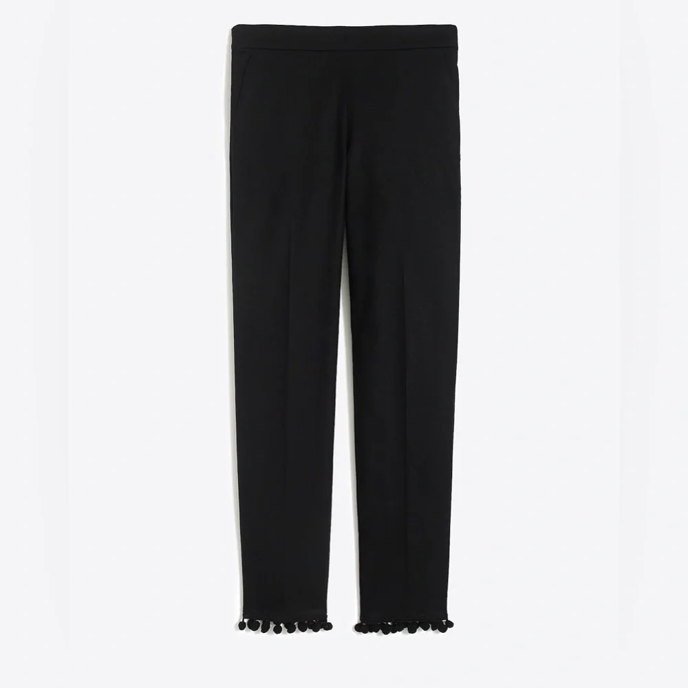 NEW J. Crew Linen Blend Black Pom Pom Trimmed Pants Size 8